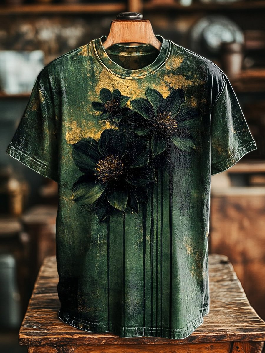 Unisex Vintage Abstract Floral Casual Loose Tee