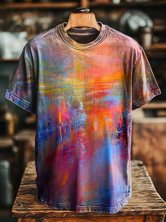 Unisex Vintage Abstract Color Art Casual  Print  Loose Tee