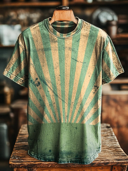 Unisex Retro Aged Stripe Printed Casual Loose Tee