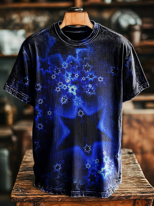 Unisex Vintage Neon Star Print Casual Loose Tee