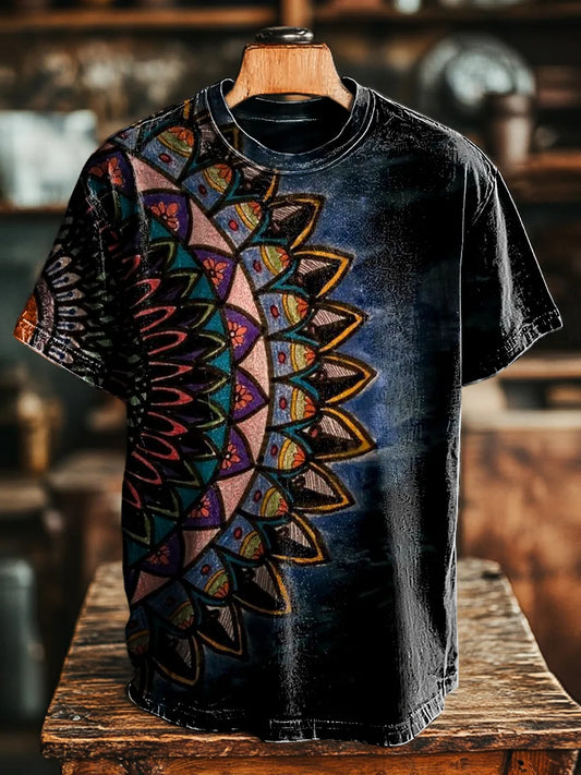 Unisex Vintage Multicolor Mandala Print Casual Loose Tee