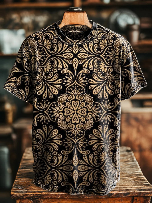 Unisex Vintage Gold Totem Print Casual Loose Tee