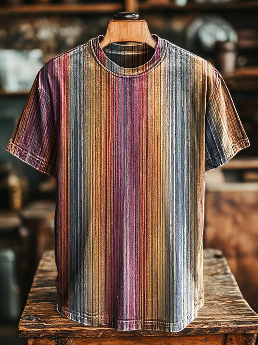Unisex Vintage Abstract Stripe Print  Tee