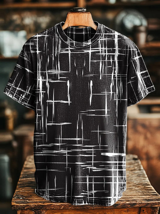 Unisex Vintage Abstract Line Print Casual Tee
