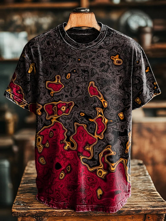 Unisex Vintage Abstract Flame Print Casual Loose Tee
