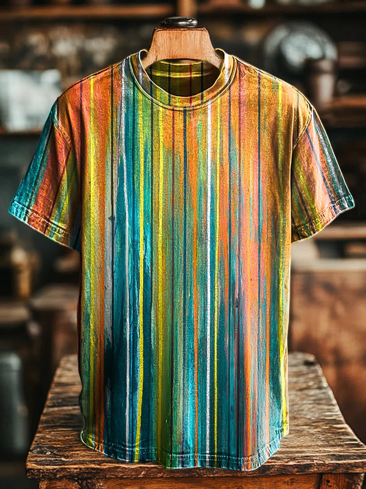 Unisex Vintage Abstract Colorful Stripe Printed Tee