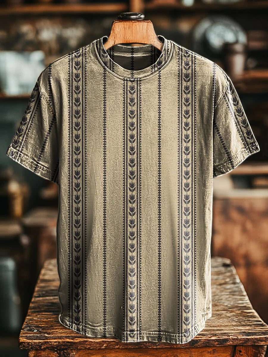 Unisex Retro Stripe Printed Casual Loose  Tee
