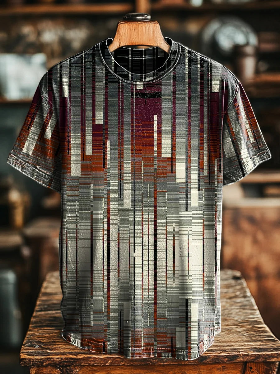 Unisex Retro Abstract Stripe Print  Loose  Tee