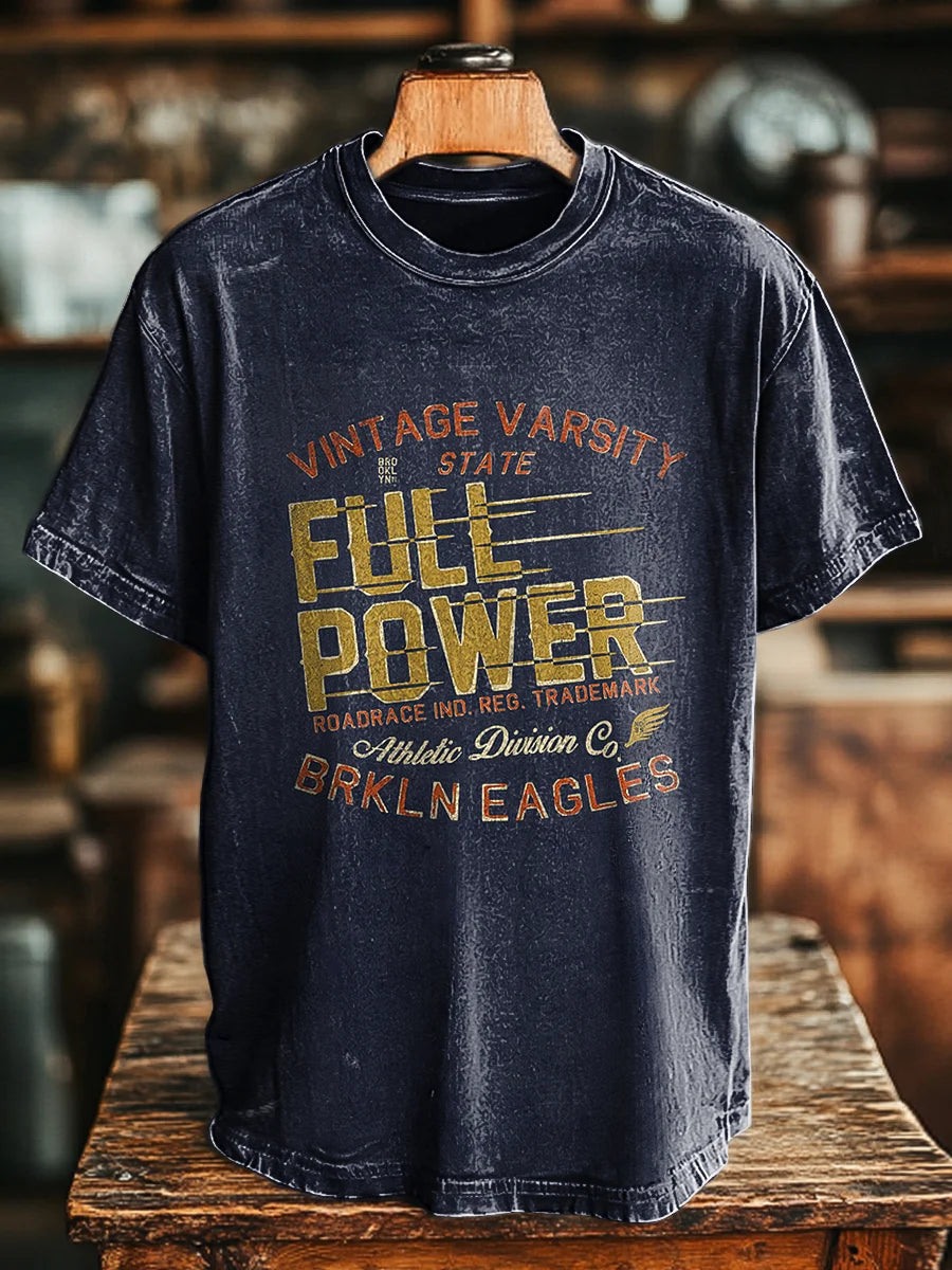 Unisex Vintage Power Aged Printed Casual Loose Tee