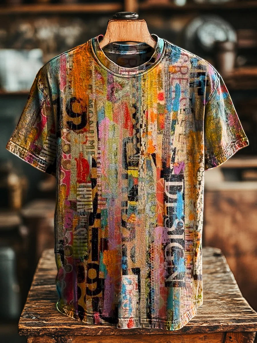 Unisex Vintage Abstract Graffiti  Casual Print Loose Tee