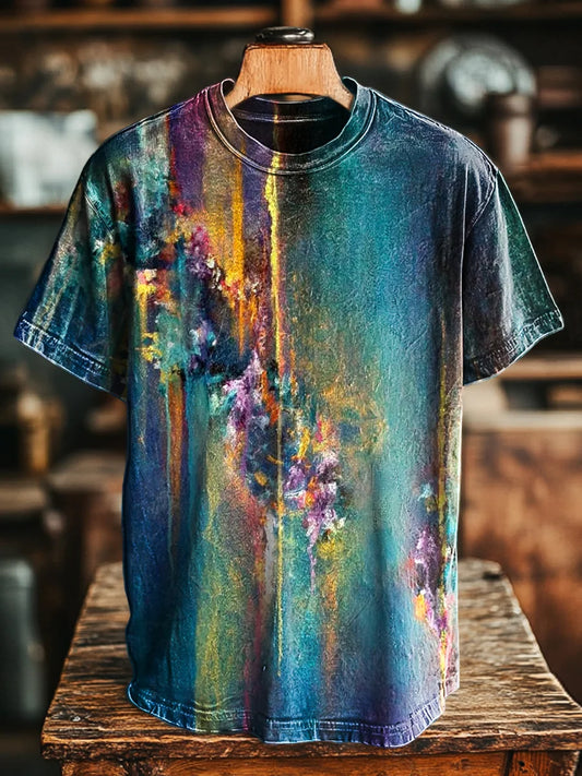 Unisex Vintage Abstract Acrylic Painting Print Casual Loose  Tee