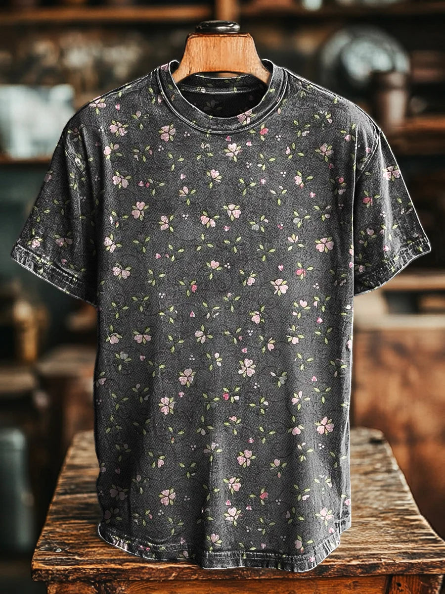 Unisex Retro Romantic Floral Print  Loose  Tee