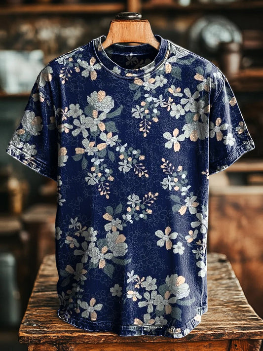 Unisex Retro Floral Print Casual Loose  Tee