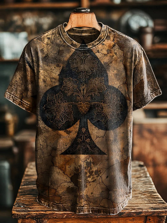 Unisex Retro Dark Cardboard Print Casual Loose Tee