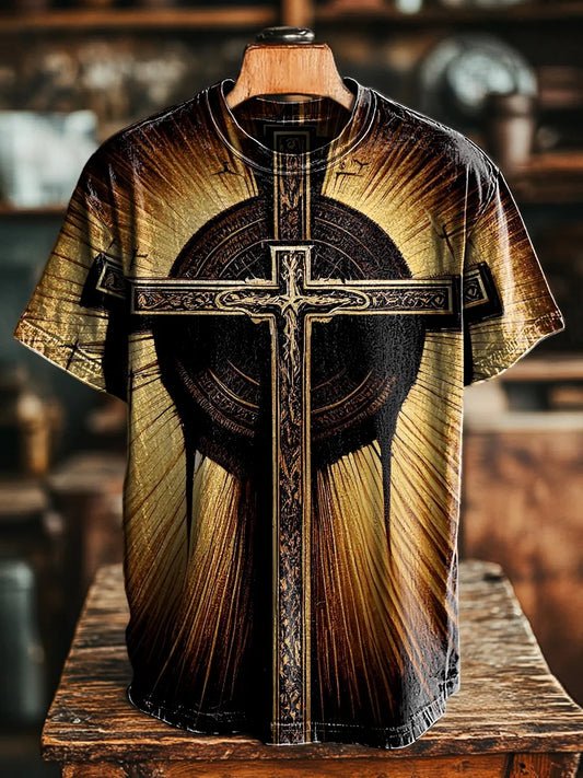 Unisex Retro Cross Printed Casual Loose  Tee