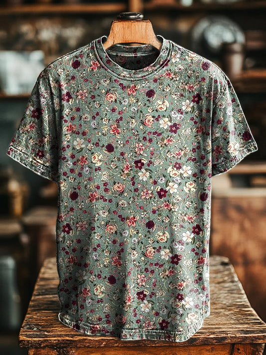 Unisex Retro Abstract Floral Casual Loose  Tee