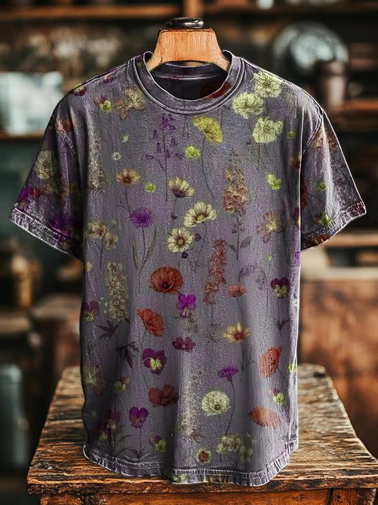 Unisex Retro Abstract Floral Print Loose  Tee