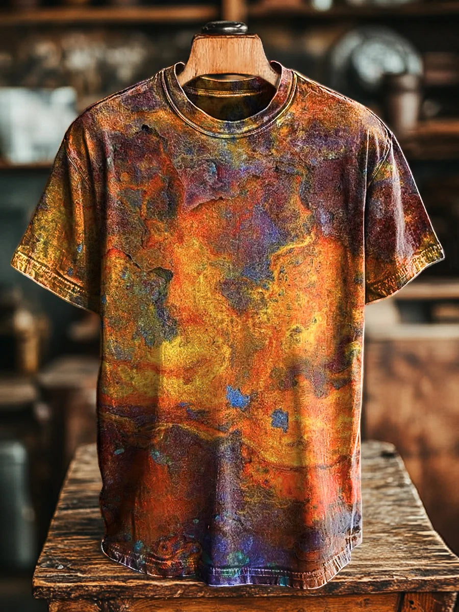 Unisex Vintage Textured Mottled Print Casual Loose Tee