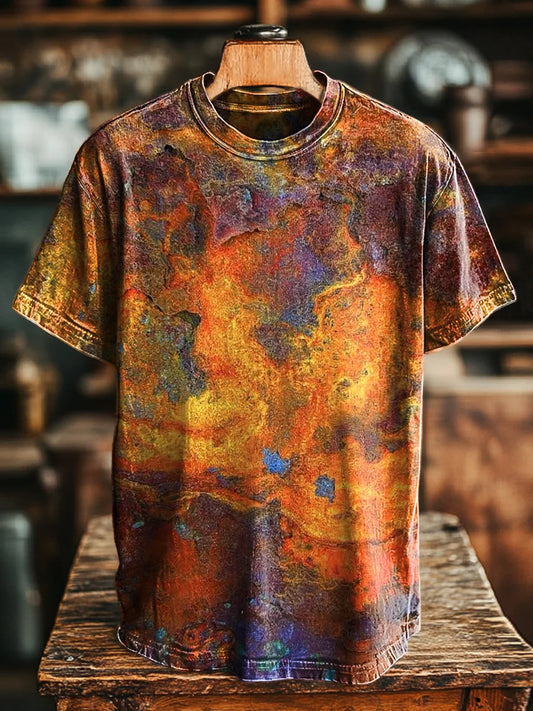 Unisex Vintage Textured Mottled Print Casual Loose Tee