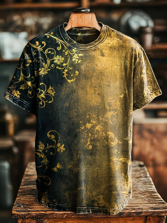 Unisex Vintage Old Vineman Floral Print Casual Loose  Tee