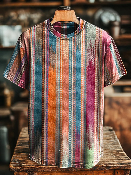 Unisex Retro Abstract Colorful Stripe Printed Casual LooseTee