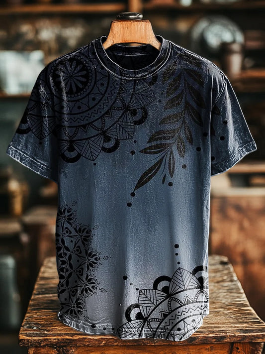 Unisex Vintage Gradient Mandala Print Casual Loose  Tee