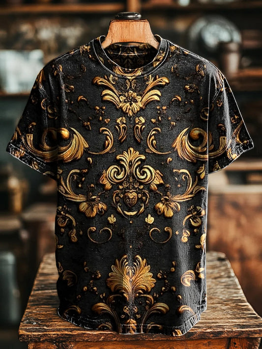 Unisex Vintage Baroque Floral Print Casual Loose Tee
