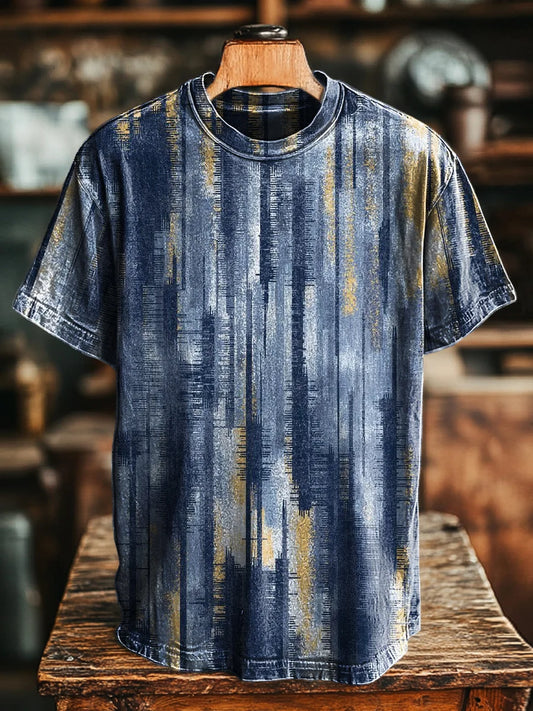 Unisex Vintage Abstract Swoosh Stripe Print Casual Loose Tee