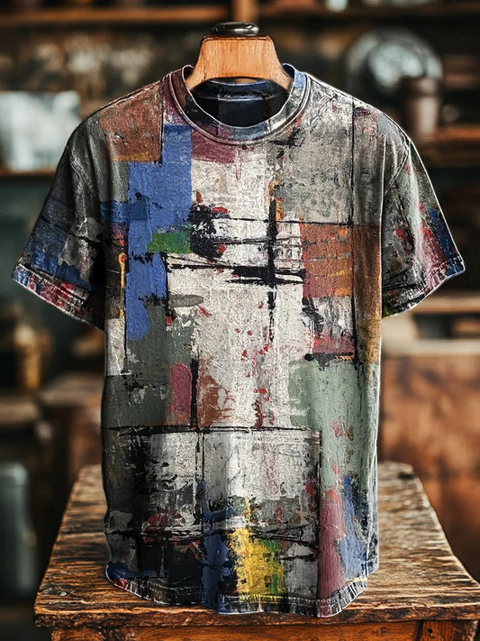 Unisex Retro Geometric Graffiti Print Casual Loose Tee
