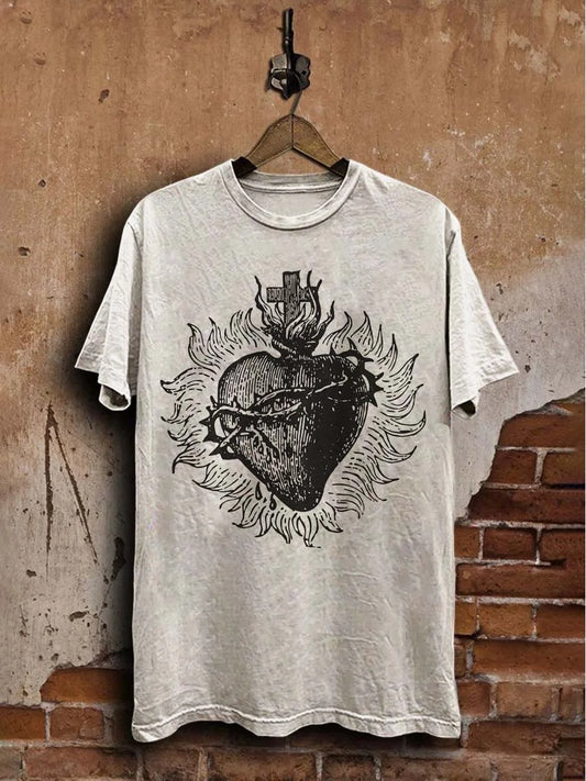 Unisex Religious Sacred Heart Printed Casual  Tee