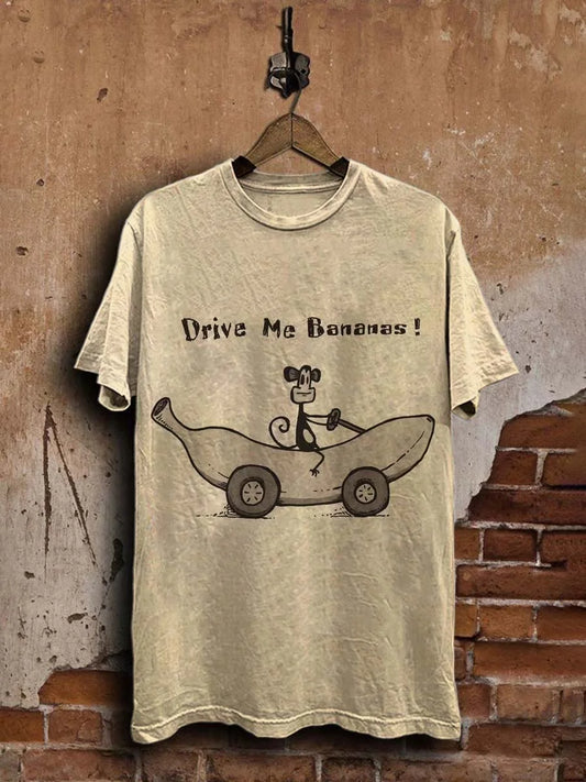 Unisex Fun Drive Me Banana Print Casual   Tee