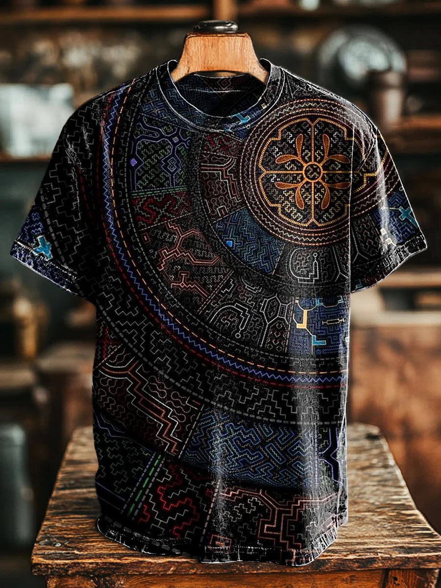 Unisex Vintage Mystery Geometric Totem Print Casual Tee