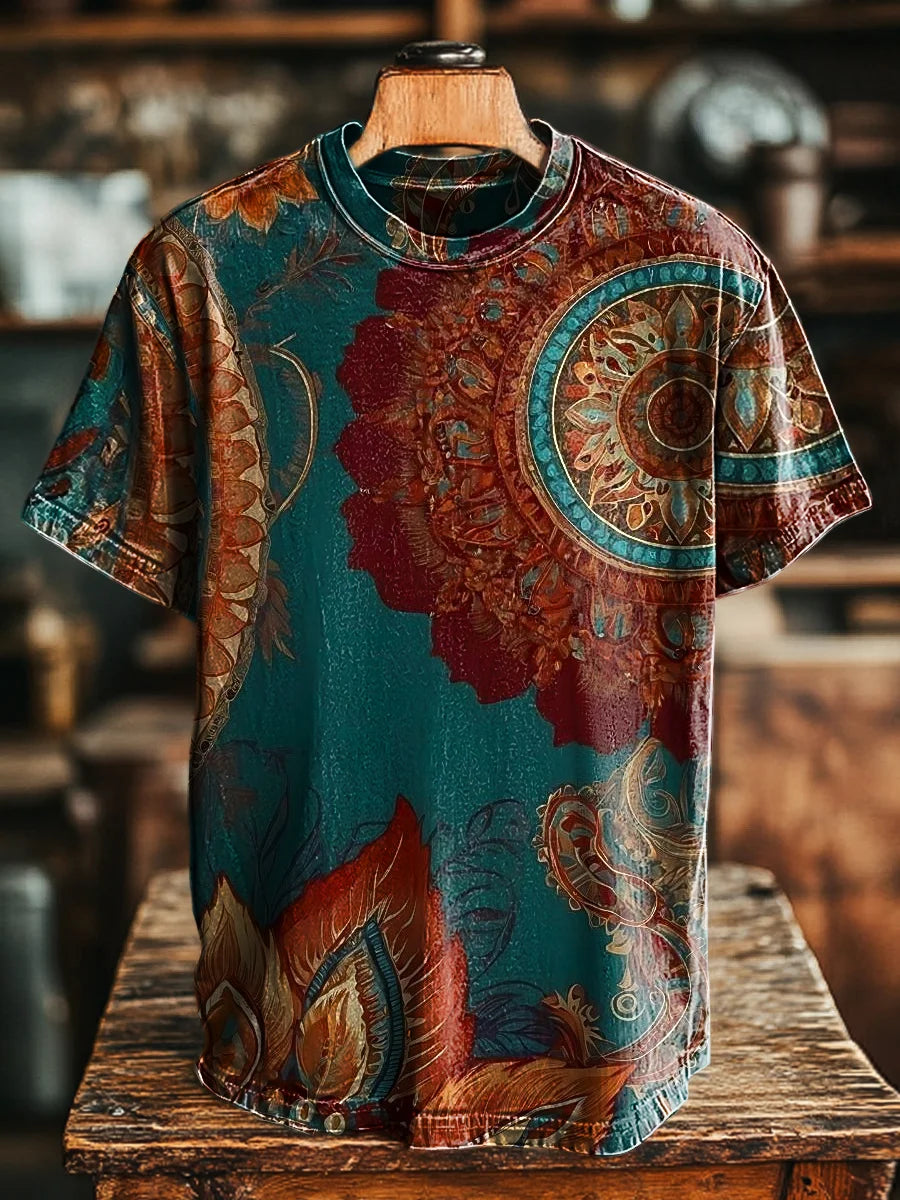 Unisex Vintage Mandala Floral Print Casual Tee