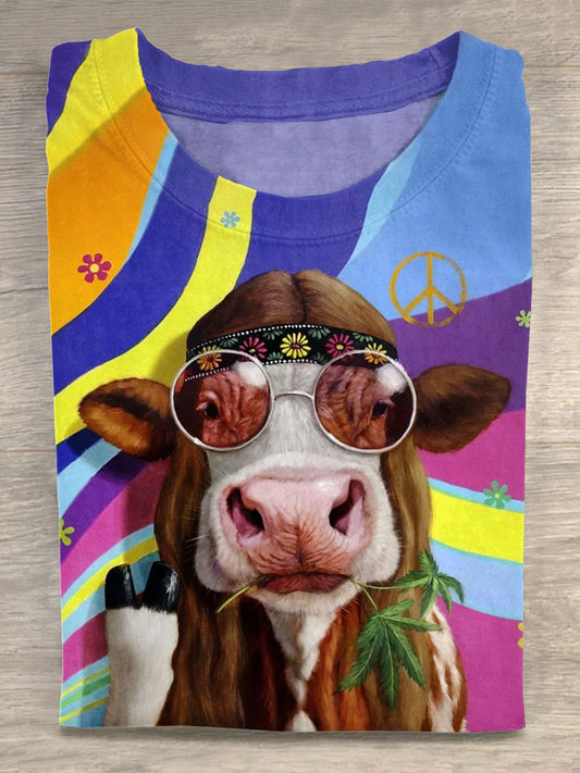 Vintage Funny Cute Farm Cow Art Print Unisex Tee