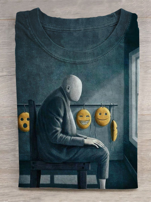 Retro Mask Art Print Casual Unisex Tee