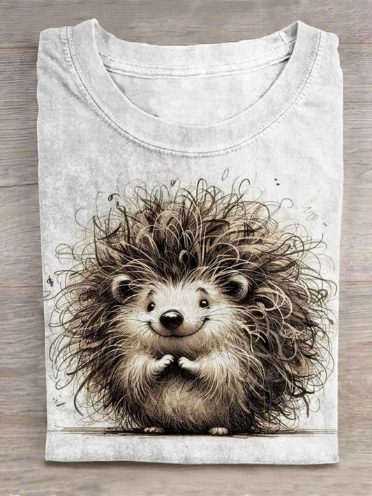 Cute Hedgehogs Art Print Causal Unisex Tee
