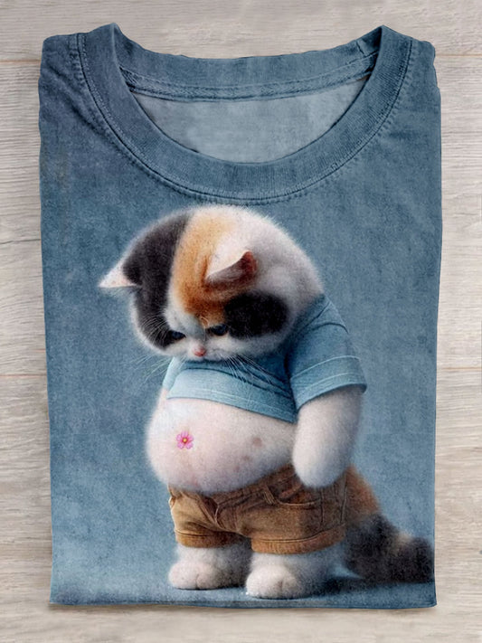 Cute Kitty Art Print Casual Unisex Tee