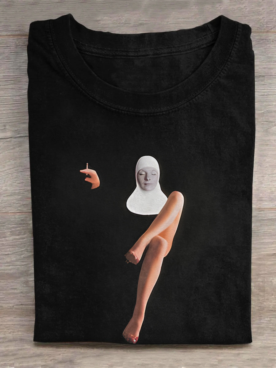 Bad Nun Smoking with Her Legs Crossed Unisex Tee