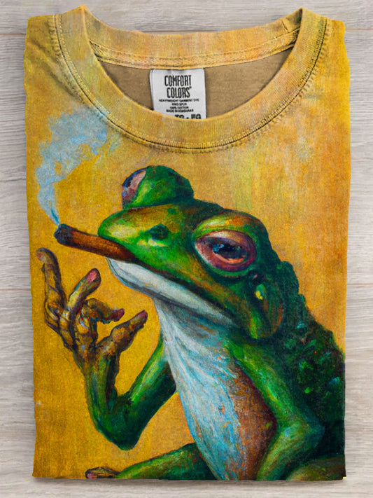 Funny Smoking Frog Art Print Unisex Tee