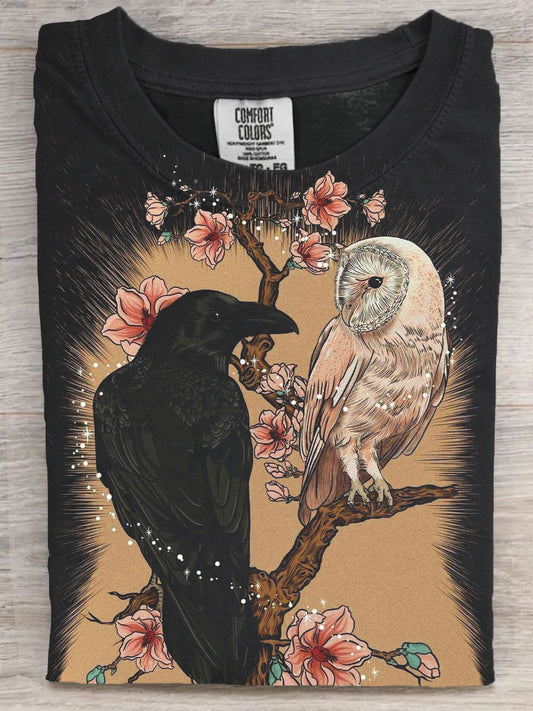 Raven And Owl Art Print Unisex Tee