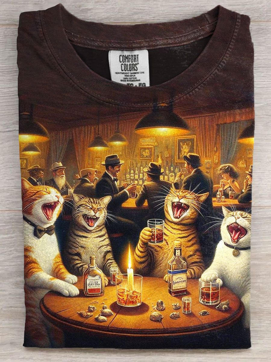 Funny Happy Cat Party Art Print  Unisex Tee
