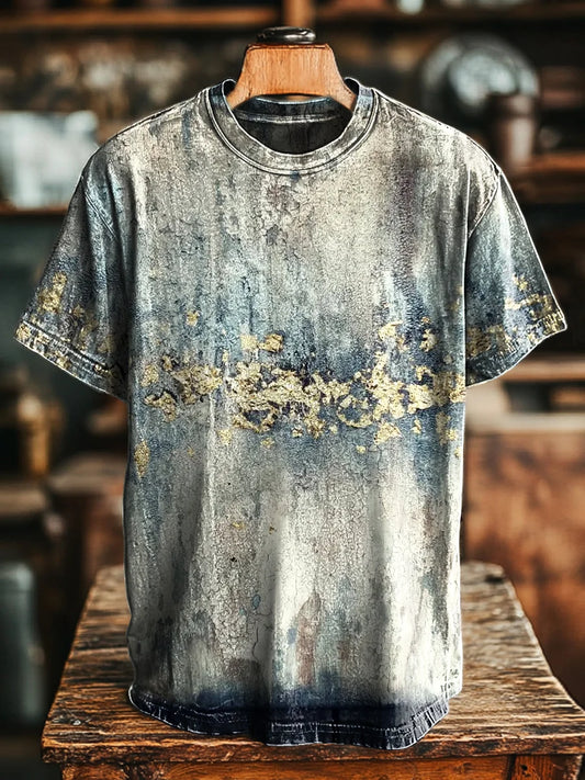 Unisex Vintage Abstract Old Textured Printed Casual Loose Tee