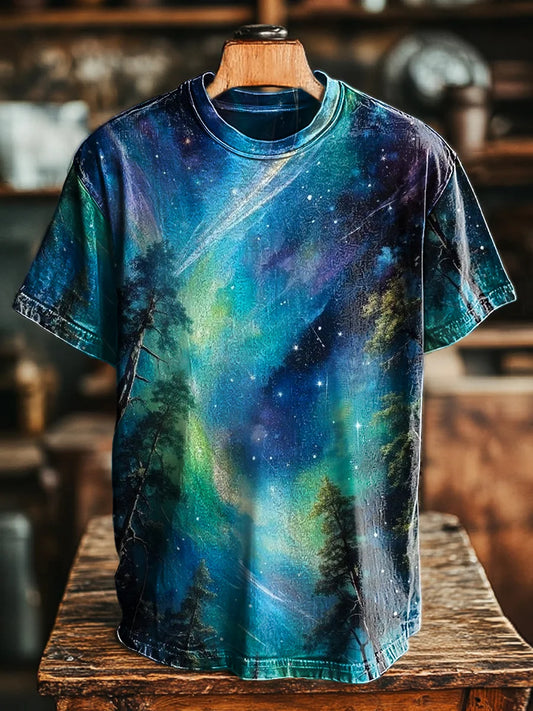 Unisex Retro Aurora Print Casual Loose Tee