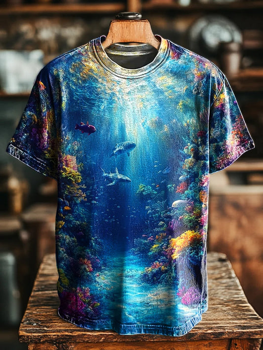 Unisex Vintage Fantasy Underwater World Printed Casual Loose Tee