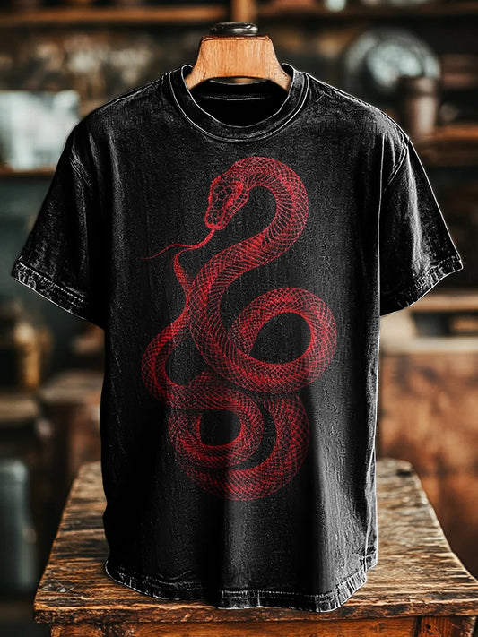 Unisex Vintage Abstract Snake Print Casual Loose Tee