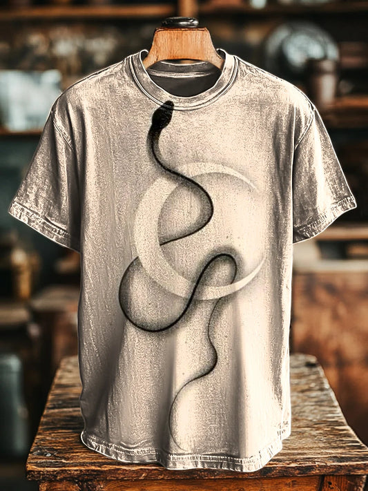 Unisex Vintage Abstract Moon Snake Print Casual Loose Tee