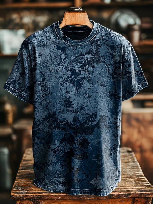 Unisex Vintage Abstract Floral Print Casual Loose Tee