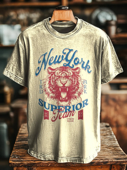 Unisex Retro Tiger Print Casual Loose Tee