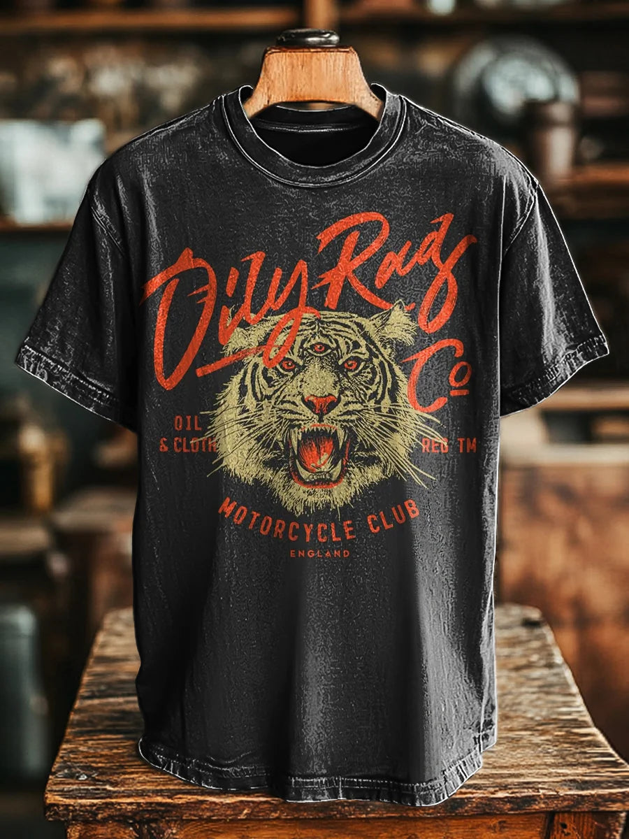 Unisex Vintage Three Eyes Tiger Print Casual Loose T-Shirt