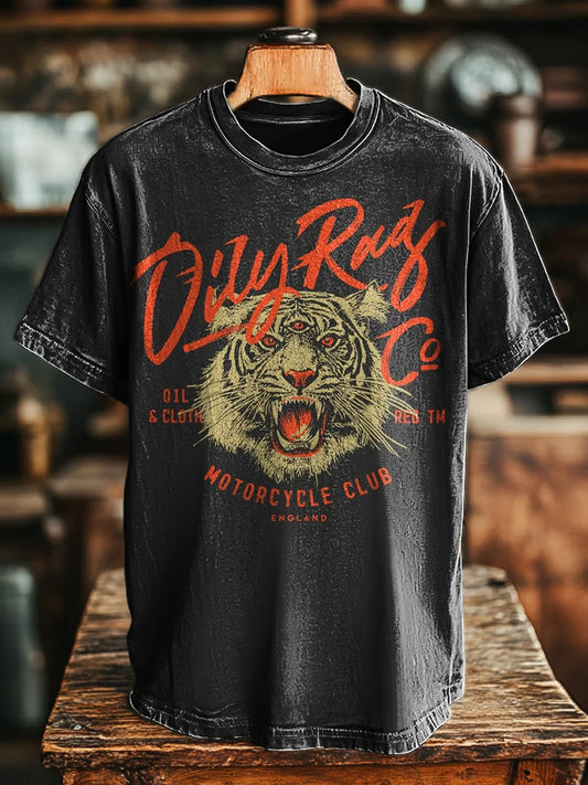 Unisex Vintage Three Eyes Tiger Print Casual Loose T-Shirt